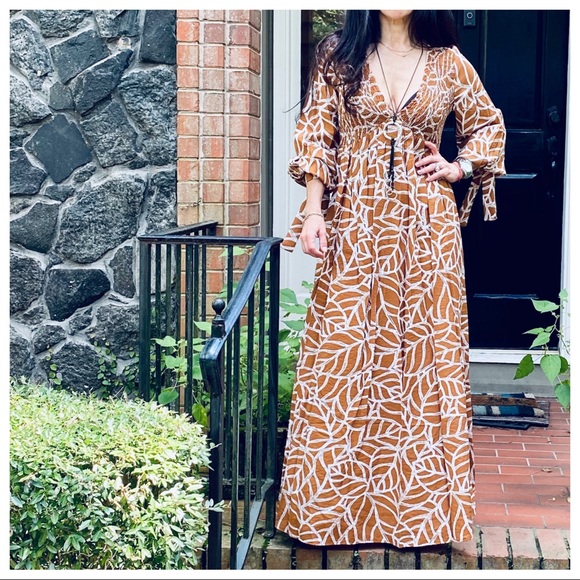 ✨LAST✨BOHO GYPSY CHIC LEAF PRINT WOVEN MAXI DRESS - Picture 12 of 12